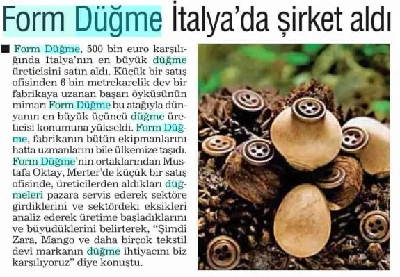 Haberin taranmış hali: Form Düğme İtalya'da şirket aldı/Türkiye Gazetesi