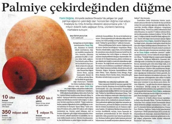 Haberin taranmış hali: Palmiye Çekirdeğinden Düğme /Dünya Gazetesi