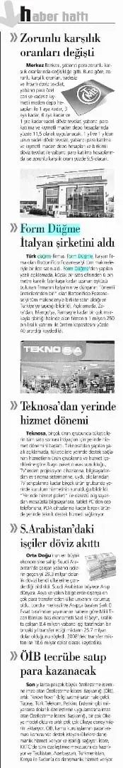 Haberin taranmış hali: Form Düğme İtalyan Şirketini Aldı /Yeni Çağ Gazetesi