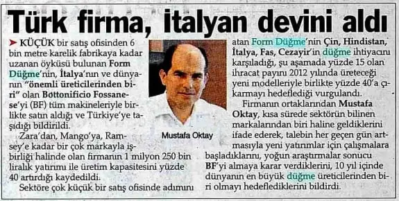 Haberin taranmış hali: Türk Firma, İtalyan Devini Aldı/Sözcü Gazetesi