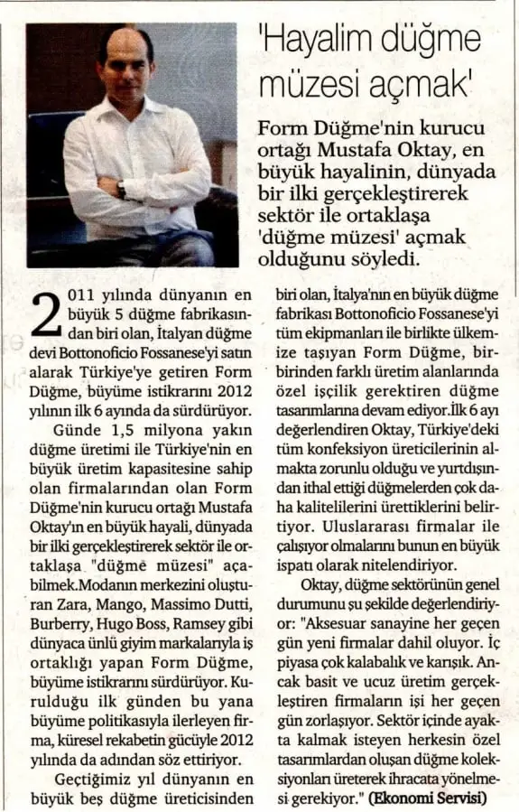 Haberin taranmış hali: Hayalim Düğme Müzesi Açmak / Hürses Gazetesi