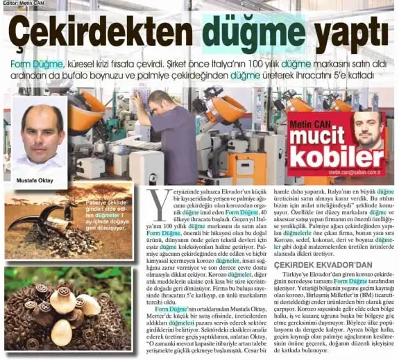 Haberin taranmış hali: Çekirdekten Düğme Yaptı /Sabah Gazetesi