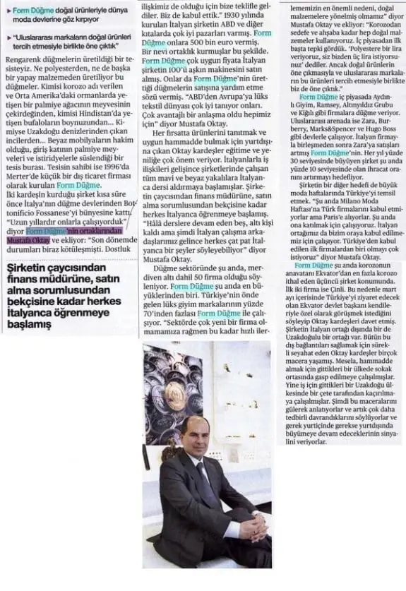 Haberin taranmış hali: Form Düğme Doğal Ürünleriyle Dünya Moda Devlerine Göz Kırpıyor/ Bloomberg Business Week