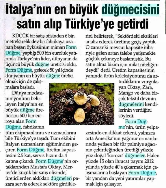 Haberin taranmış hali: İtalya'nın En Büyük Düğmecisini Satın Alıp Türkiye'ye Getirdi /Vatan Gazetesi