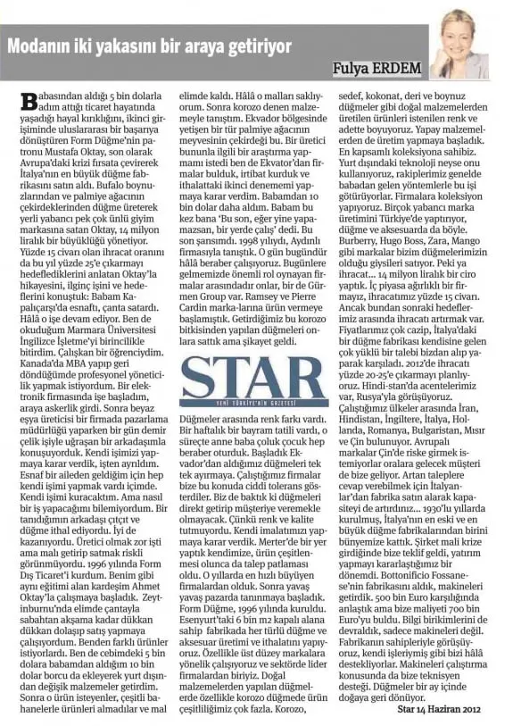 Haberin taranmış hali: Modanın İki Yakasını Bir Araya Getiriyor/Star Gazetesi