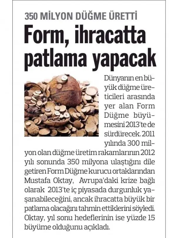Haberin taranmış hali: 350 Milyon Düğme Üretti / Türkiye Gazetesi