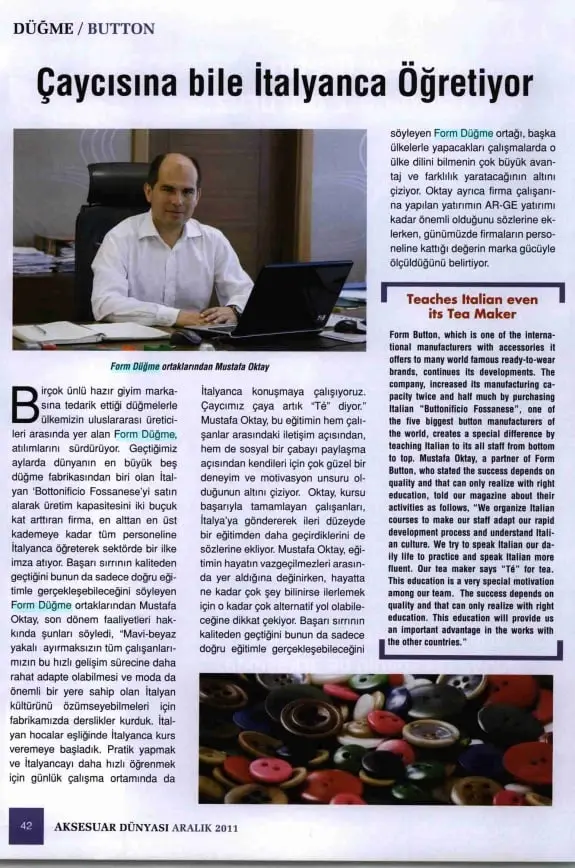 Haberin taranmış hali: Çaycısına bile İtalyanca Öğretiyor / Aksesuar Dünyası Dergisi