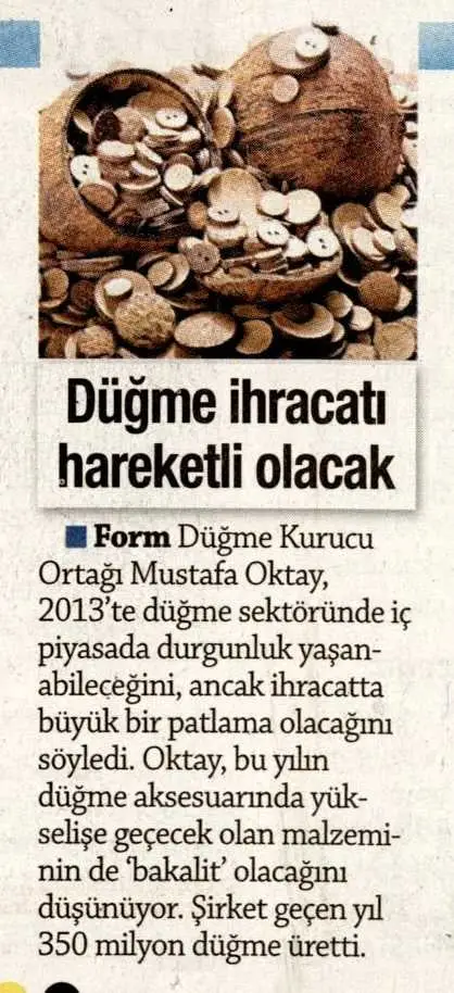 Haberin taranmış hali: Düğme İhracatı Hareketli Olacak / Bugün Gazetesi
