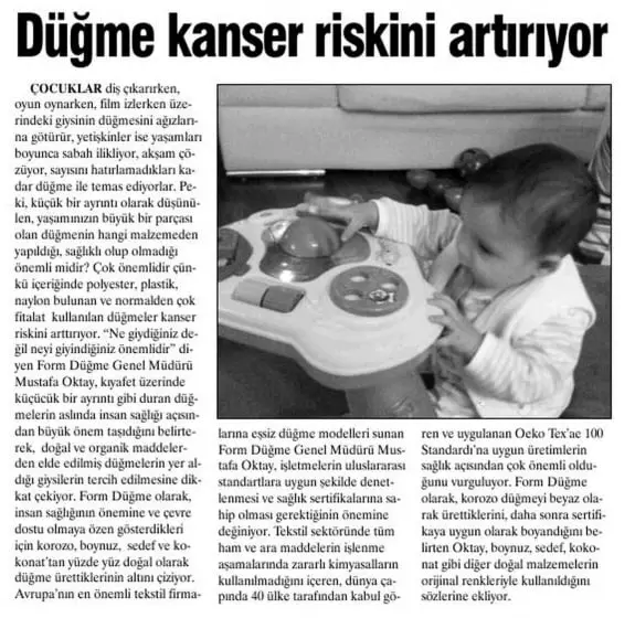 Haberin taranmış hali: Düğme Kanser Riskini Arttırıyor /Dokuz Sütun Gazetesi