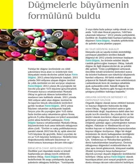 Haberin taranmış hali: Düğmelerle Büyümenin Formülünü Buldu / Konfeksiyon Teknik Dergisi