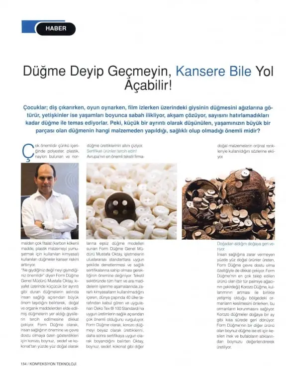 Haberin taranmış hali: Düğme Deyip Geçmeyin, Kansere Bile Yol Açabilir / Tekstil Konfeksiyon Teknolojisi