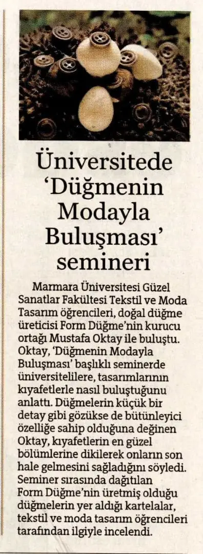 Haberin taranmış hali: Üniversitede "Düğmenin Modayla Buluşması" Semineri /Hürriyet Gazetesi