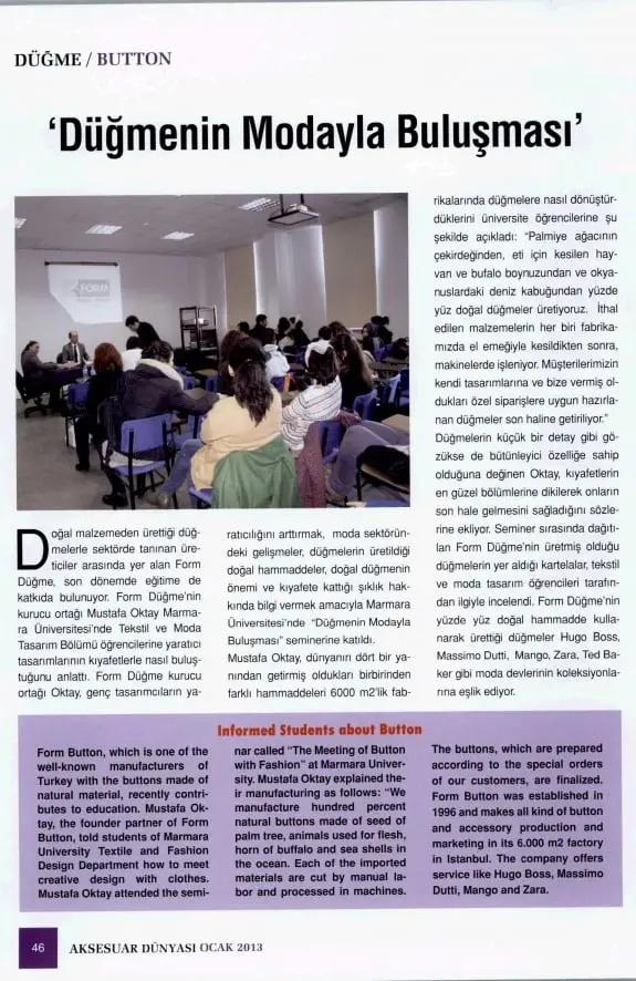 Haberin taranmış hali: Düğmenin Modayla Buluşması /Aksesuar Dünyası