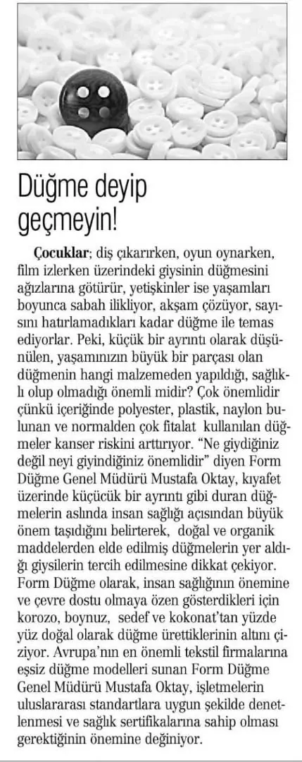 Haberin taranmış hali: Düğme Deyip Geçmeyin! /Günboyu Gazetesi