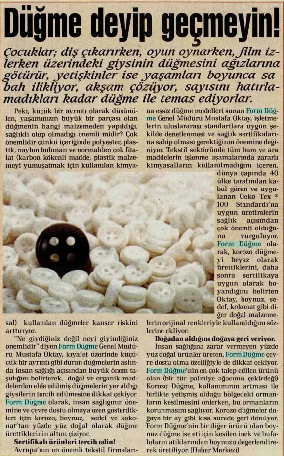 Haberin taranmış hali: Düğme Deyip Geçmeyin! / İstikbal Gazetesi