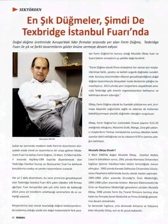 Haberin taranmış hali: En Şık Düğmeler, Şimdi de Texbridge İstanbul Fuarı'nda/Kobicell Dergisi