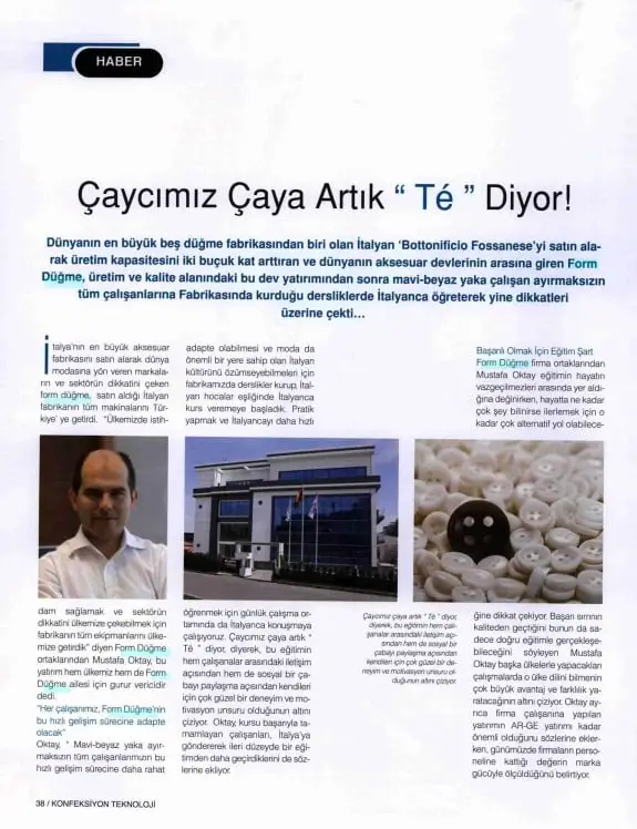 Haberin taranmış hali: Çaycımız Çaya Artık" Te " Diyor! /Tekstil Konfeksiyon Teknolojisi
