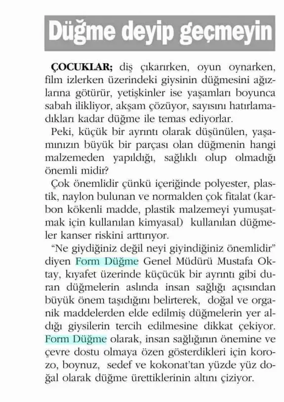 Haberin taranmış hali: Düğme Deyip Geçmeyin /Ortadoğu Gazetesi