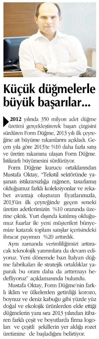 Haberin taranmış hali: Küçük Düğmelerle Büyük Başarılar /Ortadoğu Gazetesi