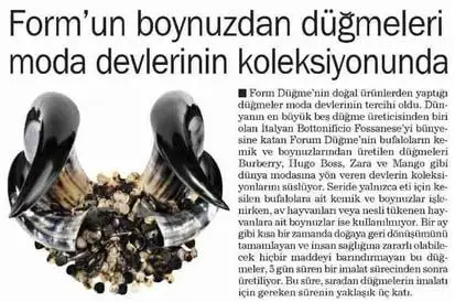 Haberin taranmış hali: Form'un Boynuzdan Düğmeleri Moda Devlerinin Koleksiyonunda/Türkiye Gazetesi
