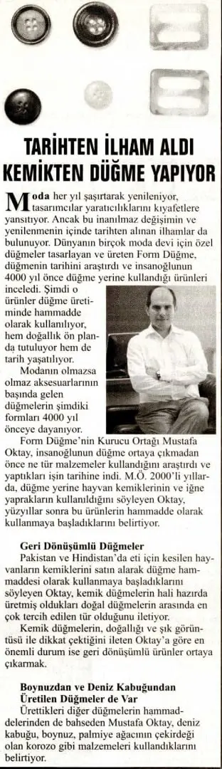 Haberin taranmış hali: Tarihten İlham Aldı,Kemikten Düğme Yapıyor / Yenigün Gazetesi
