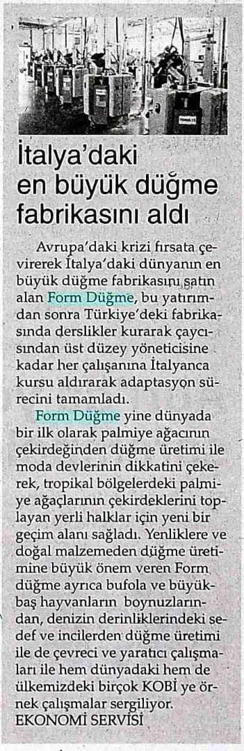 Haberin taranmış hali: İtalya'daki En Büyük Düğme Fabrikasını Satın Aldı/Yeni Mesaj Gazetesi